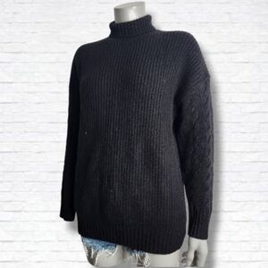 Gentle Herd Black Turtleneck Wool/Cashmere Blend Ribbed Sweater Size L